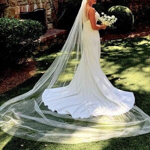 Exquisite Cathedral Length Bridal Veil with Pearl Detailing